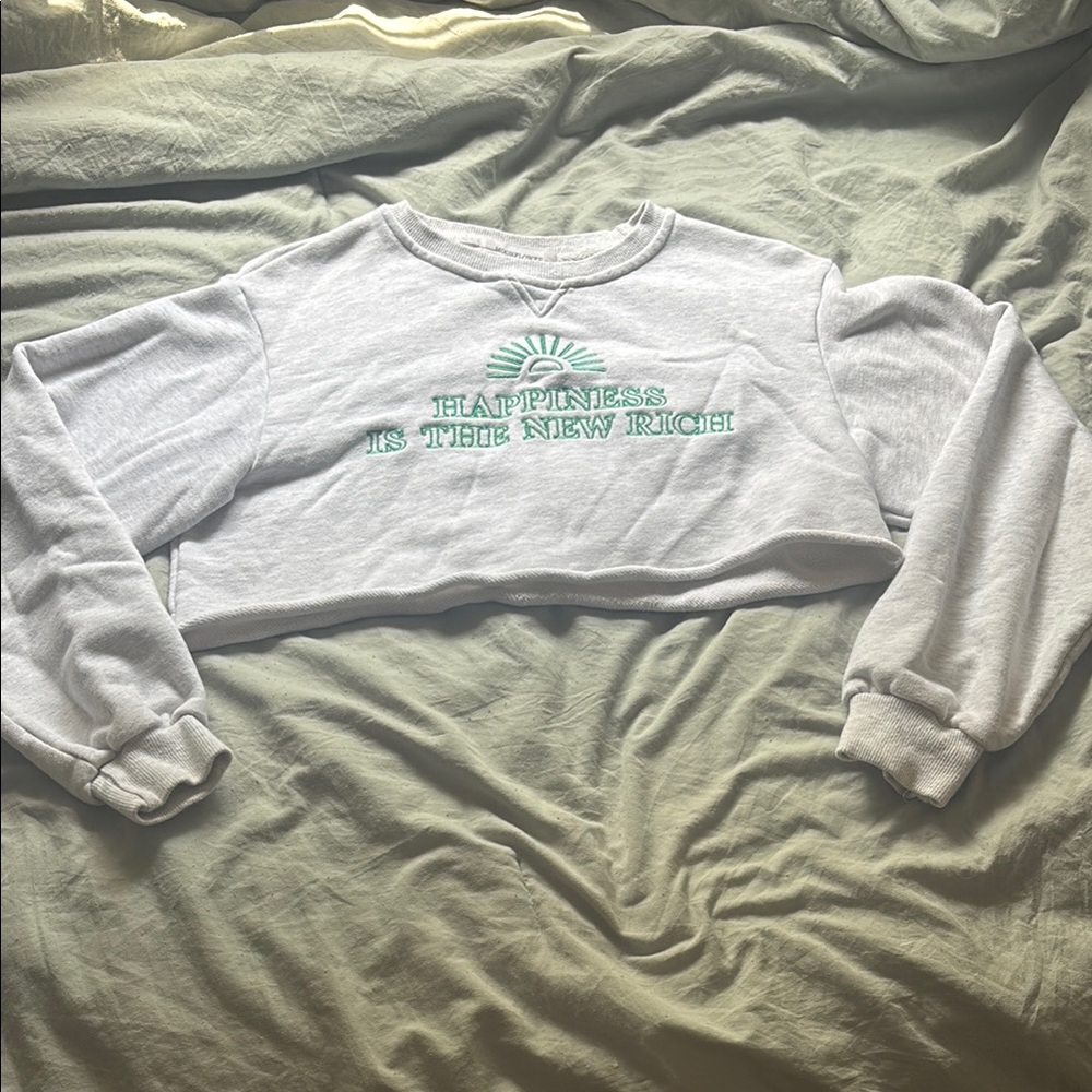 Green and Gray Crop Top with Graphic Design